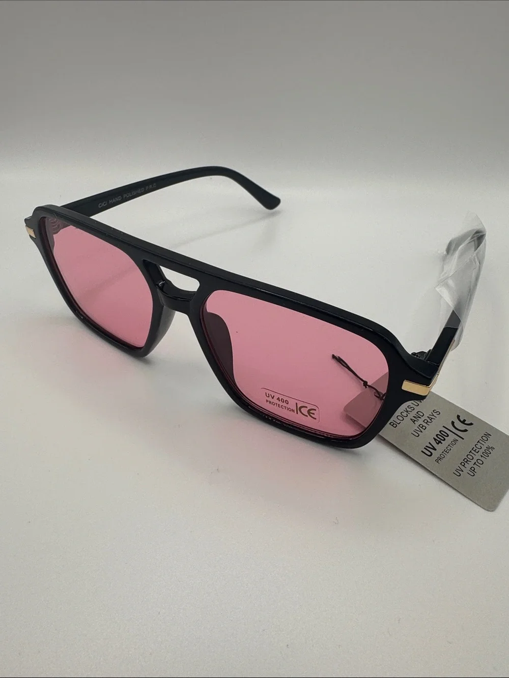 Black Frame Sunglasses with Pink Lenses